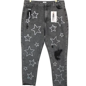 Jeans donna nero invecchiato orlo grezzo dritto vita super alta taglia 17/33 (nuovo con etichette) - Foto 1 di 13