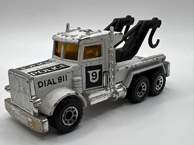Matchbox 1981 Peterbilt M9 Police Wrecker Tow Truck Vintage White Black Diecast - Image 1 of 4
