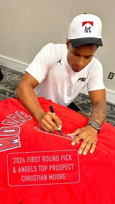 Christian Moore Autographed Custom Sewn Jersey Los Angeles LA Angels Beckett COA - Image 1 of 3