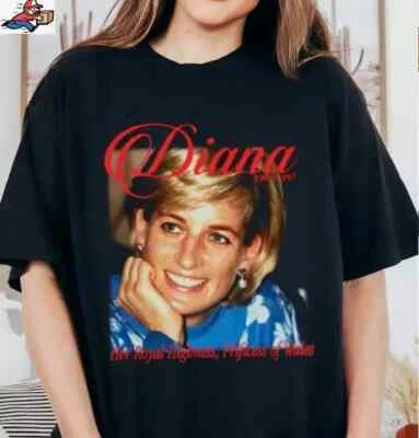 Diana Princess Vintage Shirt 90s Tee T-Shirt Memorial Queen Miss Black Lady Retr - Imagem 1 de 4