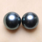 gorgeous  pair of 9-10mm tahitian round black green loose pearl half drilled