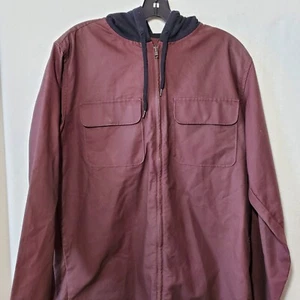 Analog Jacket Men's Medium Burgundy Full Zip Hoodie Canvas Front Mobile Pockets - Picture 1 of 17