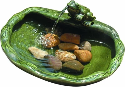 22300R01 Solar Powered Ceramic Frog Water Feature, Green Glazed Ceramic, Powered - Image 1 of 4