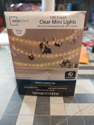 100-Count Clear Mini Lights White Wire Indoor/Outdoor 20'.  Connect 5 Sets. - Image 1 of 2