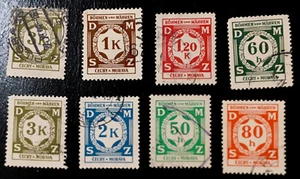 1941 NAZI GERMANY OCCUPATION BOHEMIA (CZECH) NAZI OFFICIAL EIGHT STAMPS - Picture 1 of 1