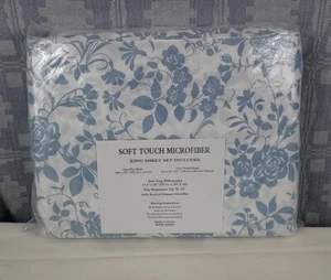 VTG Soft Touch White Floral King Sheet Set ( Fits Mattresses Up To 12") NOS - Picture 1 of 10