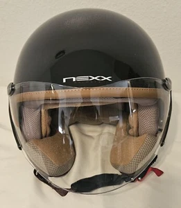 NEXX SX.60 Jazzy Jet Black Open-Face Helmet Camel Interior Sun Visor Sz XL - Picture 1 of 13