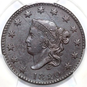 1820 1c Large Date Matron Head Large Cent PCGS AU Detail Cleaned - Picture 1 of 5