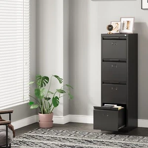 Black Metal 4 Drawer File Cabinet Lockable Home Filing Storage Organizer Office - Picture 1 of 13