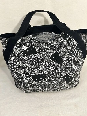 RARO BOLSO DE LONA HELLO KITTY NEGRO MONEDERO Encaje Diseño Multi Gato Foto 1 de 4