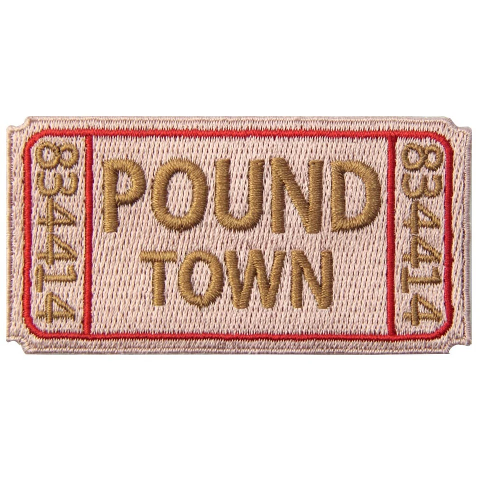 Embroidered Iron Sew On Patches transfers Badges appliques Ticket to Pound Town - Image 1 of 3