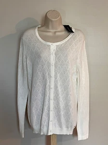 Tommy Hilfiger Mujer L Blanco Tejido Algodón Cárdigan Suéter Botón Ligero Nuevo - Imagen 1 de 10