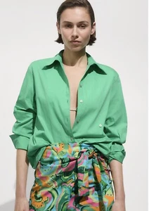 Women Green Oversized Linen Shirt - Picture 1 of 6