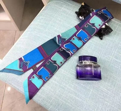 Sallys Boutique Bufanda de Seda Cinta Caballos Estampado Delgado Diadema Corbata para el Cuello 85x5 cm Foto 1 de 4