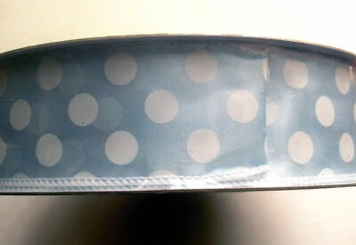 Berwick & Offray Wired Edge Ribbon, 2 inch  x 36 yd,  Polka Dot Blue - NEW - Image 1 of 3
