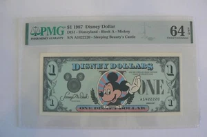 1987 1 $ Disneyland Disney Dollar 1st Issue Block A PMG 64 EPQ Error Note!! - Bild 1 von 2