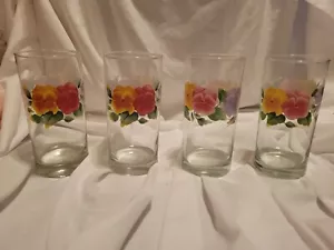 Corelle Corning SUMMER BLUSH Glass Drink Tumbler (s) LOT OF 4 Pansy Flowers euc - Picture 1 of 3