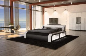 Design Bett Luxus Wasserbett 180x200 Komplett Luxus Set Weiß Schwarz MATERA LED - Bild 1 von 9