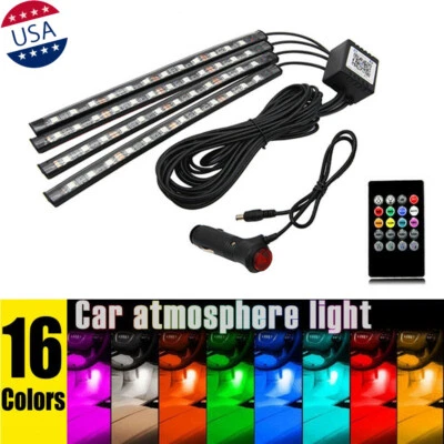 4x 12 LED RGB汽车内部地板霓虹灯条大气灯遥控器 — 第 1/4 张图片