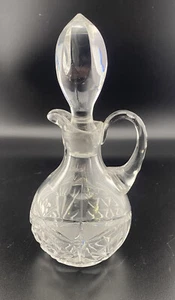Cruet Oil & Vinegar Decanter Vintage Bottle Cut Crystal Etched Glass Stopper - Picture 1 of 2