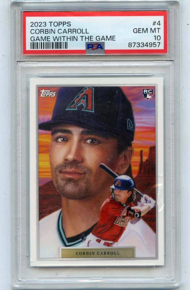 2023 TOPPS #4 CORBIN CARROLL "GAME WITHIN THE GAME" ROOKIE RC - PSA 10 (34957) - Image 1 of 1