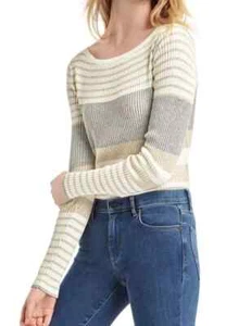 NEW GAP Womens Colorblock Soft Rib Knit Cotton Bld Grey Stripe Sweater XL NWT - Picture 1 of 4