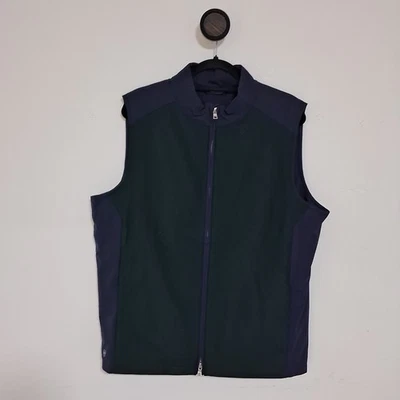 Peter Millar Mens L Vest Crown Crafted Cambridge Hybrid Wool Green Navy $295 - Image 1 of 4