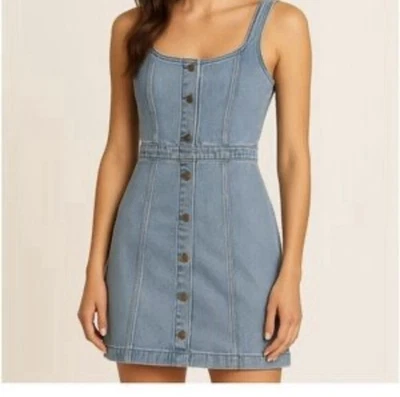 全新 Michael Kors 女式纽扣蓝色牛仔迷你连衣裙 中号牛仔裤 — 第 1/4 张图片