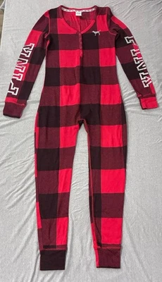 Victoria's Secret розовый женщин клетку блестящий тепловой цельный брюки пижамы Md - Изображение 1 из 4