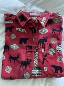 VTG David Brooks - Womens 10/ L -  Flannel  Shirt -  Aztec- Bear Moose - Red - Picture 1 of 12