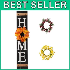 Farmhouse Wooden Welcome Sign with 3 Interchangeable Wreaths - Picture 1 of 9