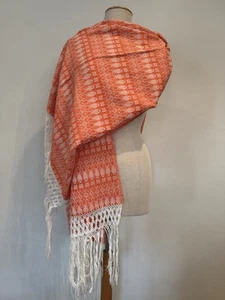 Mexican Rebozo Patzcuaro Orange White Fish Naranja Blanco Pescado Wrap Shawl - Picture 1 of 8