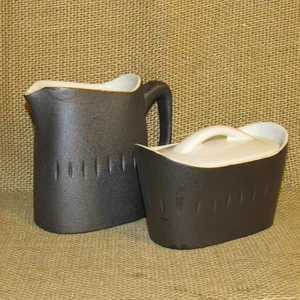 ERNST SOHN Rotguss grau Kiesel-Finish SAHNEKÄNNCHEN & ZUCKERSET ~ Mid Century Modern - Bild 1 von 14