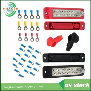 USA 12 Point Busbar Bus Bar Power Distribution Block 180A 12V DC Pair Black Red - Picture 1 of 13