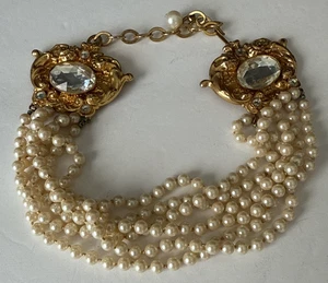 Vintage KJL Laguna signierte 4 Strang geknotete Kunstperlen Halskette GROßE Strasssteine - Bild 1 von 19