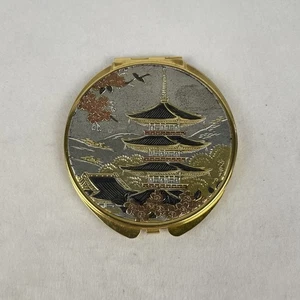 Vintage Japanese Chokin Metal Art Compact Case/ Temple Multi Colored - Picture 1 of 6
