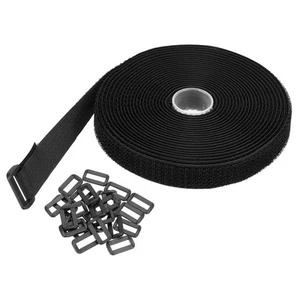 Crochet et Boucle Sangles 0,8"x16Ft avec 25pcs Boucle Plastique Cordon Attaches Noir - Photo 1/5