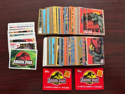 1993 Topps Jurassic Park Near Complete Set 71/88, 2 Unopened Packs, & 73 Dupes - Image 1 of 3