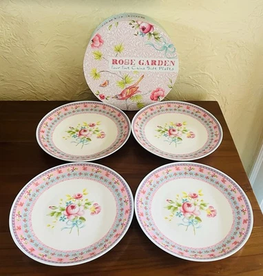 Juego de 4 platos de ensalada florales de 8" The English Table Fine China Rose Garden nuevos en caja Foto 1 de 3