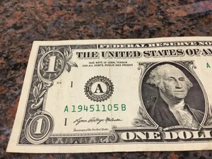 FANCY SERIAL NUMBER 1 DOLLAR BILL BIRTHDAY ANNIVERSARY   NOVEMBER 05, 1945 - Picture 1 of 5