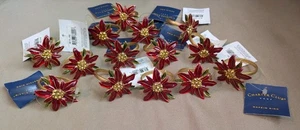 NWT Charter Club Poinsettia Christmas Floral Metal Napkin Ring(s) Red / Gold - Picture 1 of 5
