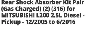 Rear shock absorbers for Mitsubishi L200. Bought in error and unable to return - Picture 1 of 5