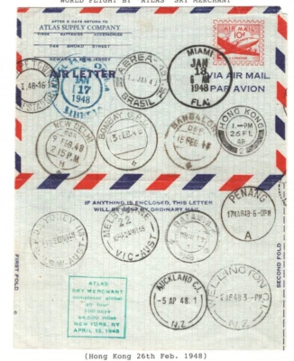 USA/HONG KONG/INDIA Air Mail 1948 Cover WORLD FLIGHT *ATLAS* Sky Merchant MAL140 - Image 1 of 4
