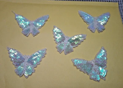 Sequin Beaded Patches Butterfly  Lot of 5 Patches Crafts Sewing - Image 1 of 3