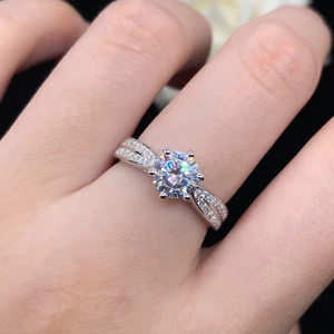 2Ct Round Real Moissanite Solitaire Anniversary Ring 14kWhite Gold Plated Silver - Picture 1 of 8