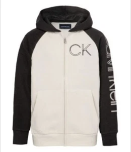 NEW Calvin Klein Big Boys Color Pop Black White Hood Zip Jacket Logo Large 14/16 - Picture 1 of 8