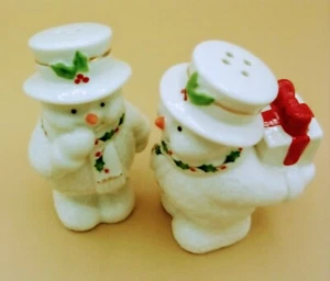 Lenox Snowman with Surprise Gif & Snowlady 3.5'' Tall White, Green & Red - Picture 1 of 12
