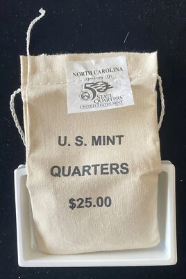 2001-D North Carolina Quarters $25 Mint Sewn Bag in Opened Box - Image 1 of 2