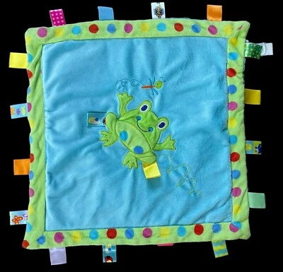 Taggies Rana Verde Azul Blanco Lunares Manta de Seguridad Peluche Bebé Juguete Lovey Foto 1 de 4