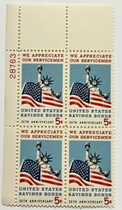 USA Plate Block Scott #1320 5c Servicemen Bonds MNH 28763 - Picture 1 of 2